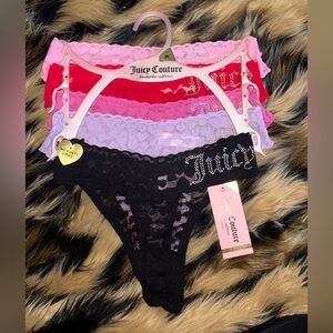 NWT Juicy Couture Lacey Rhinestone Logo 5 pack Thongs size M Heart Lace